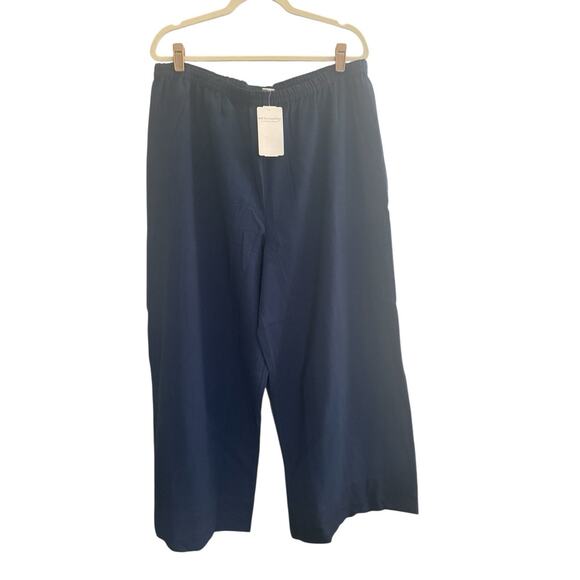 NWT Soft Surroundings 1X High Rise Wide Leg Pull On Textured Navy Pants #5029 - Picture 1 of 12
